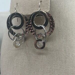 925 Sterling Silver Multi Circles Dangle Earrings Classic Look CII Mexico
